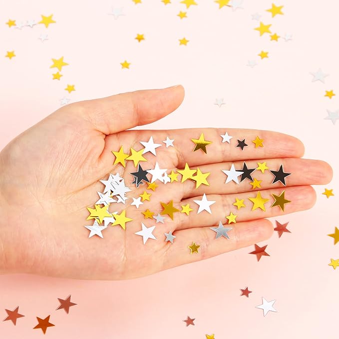 Hestya 60g Star Confetti Glitter Table Confetti Metallic Foil Stars for Party Wedding Festival Decorations(Gold Silver 60g,10mm and 6mm)