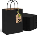 MESHA 100 Pack Black Gift Bags 8x4.25x10.5 Inch Kraft Paper Bags with Handles Bulk Craft Bag Medium Size for Wending Birthday Party Favor Retail Merchandise Bag