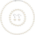 4 Pcs 1920s Faux Pearl Costume Jewelry Set for Women Halloween Simulated Necklace Bracelet Earrings for Wedding