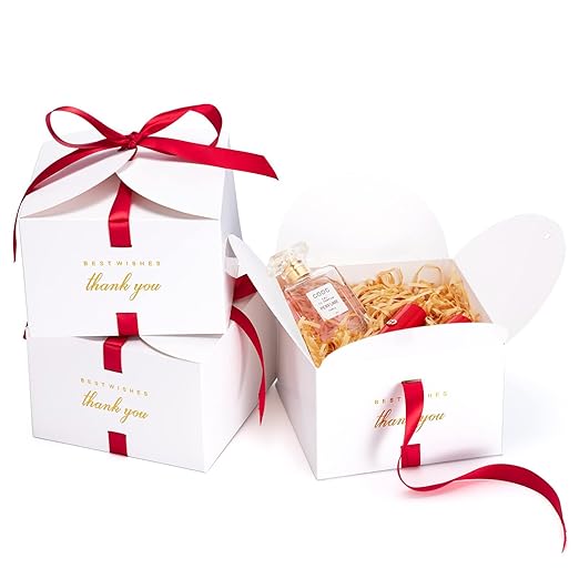MESHA Gift Boxes 4x4x4'' 10 Pack, Small White Gift Boxes with Lids,Bridesmaid Proposal Box, Wedding Boxes for Gifts Thank You Box with Ribbon Cupcake Boxes