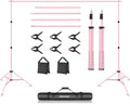 Neewer Photo Studio Backdrop Support System, 10ft/3m Wide 6.6ft/2m High Adjustable Background Stand with 4 Crossbars, 6 Backdrop Clamps, 2 Sandbags, and Bag for Portrait & Studio Photography-Pink