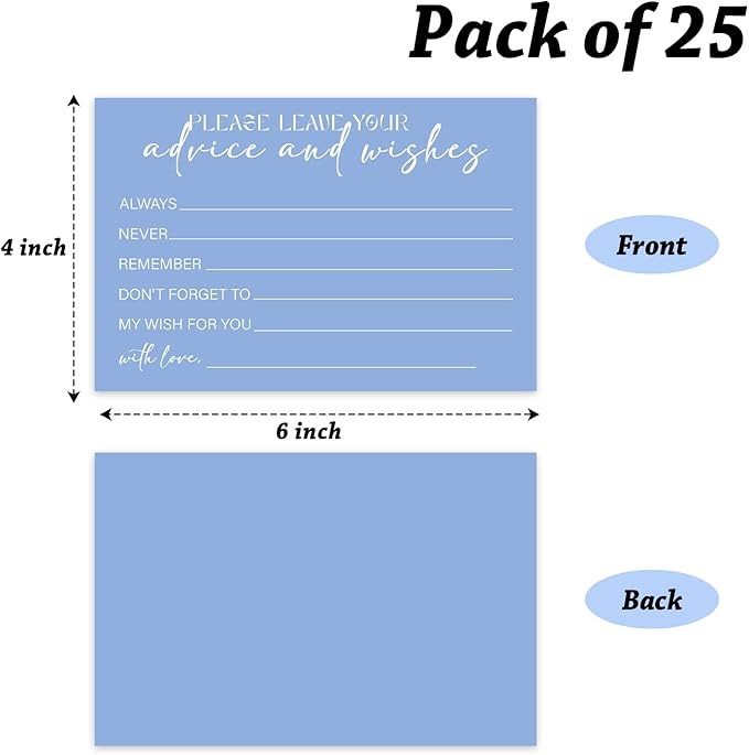 Advice and Wishes For the Mr and Mrs, Blue Advice Cards for Bridal Shower, Well Wishes for Wedding, Baby Shower Birthday And Graduation Party, 4" x6", 25 Pack-09