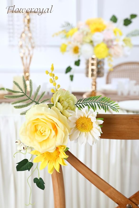 Floweroyal Artificial Flowers Combo Yellow Flowers Mix Silk Flowers Fake Roses with Stems for DIY Wedding Bridal Bouquets, Baby Shower, Floral Arrangement, Table Centerpieces, Home Decorations
