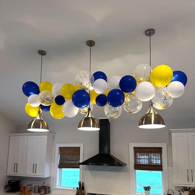 Navy Blue Yellow White Balloons, 12 Inch Navy Blue Yellow White Party Balloons, Dark Blue Yellow Latex Balloons Set for Boys Men Birthday Wedding Baby Shower Graduation Anniversary Party Decorations