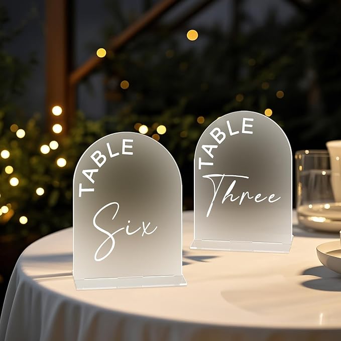 Frosted Arch Wedding Table Numbers 1-25 with Stands, 5x7 Inch Acrylic Arch Sign with Holder for Wedding Reception Table Centerpiece Decoration