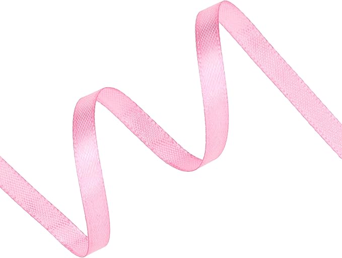 Rose Pink Satin Ribbon 1/4 inch X Continuous 50 Yards, Single Face Polyester Ribbon Perfect for Gift Wrapping, Flower Bouquet, Wedding Decor, Crafts, Bow Making, Sewing and More