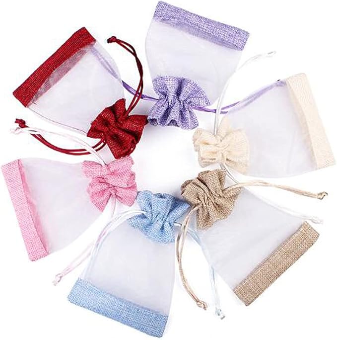 50 Pcs Burlap Bags with Drawstring,3.9"x5.5" Gift Bags Jewelry Pouch Bags for Candy Packing Party Favors Wedding Holiday DIY Craft(Brown)