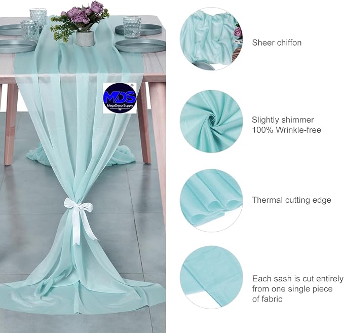 MDS Halloween Chiffon Table Runner - 25 Pack, 29 x 170 Inches, 14ft Each - Sheer Spooky Table Runners for Haunted House Parties, Trick-or-Treat Tables, Witchy Décor, Wedding & Events - Teal