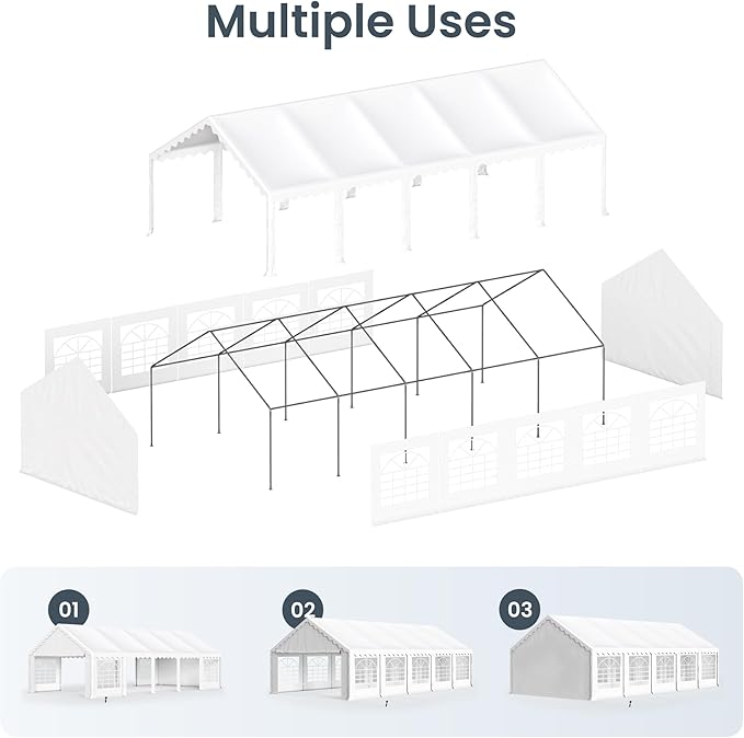 PHI VILLA 32'x16' Outdoor Heavy Duty Party Tent Large Commercial Canopy Wedding Event Shelter Carport with Removable Sidewalls & 4 Storage Bags for Patio Outdoor Garden Events, White