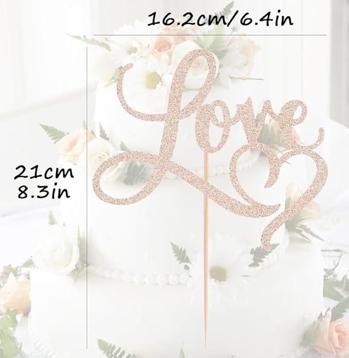 Love Cake Topper - Rose Gold Glitter Paper Wedding Cake Decoration Supplies, Perfect for Bridal Shower/Engagement/Anniversary/Birthday Party