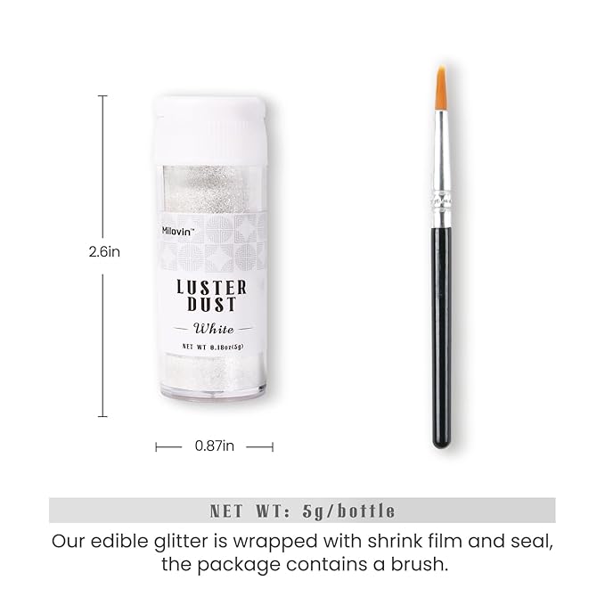 White Edible Glitter for Cake Decorating, 5g White Luster Dust Edible for Drinks, Glitter for Cocktails, Drinks, Macaron, Cookies, Cupcakes, Chocolate, and Strawberries(0.18oz, white)