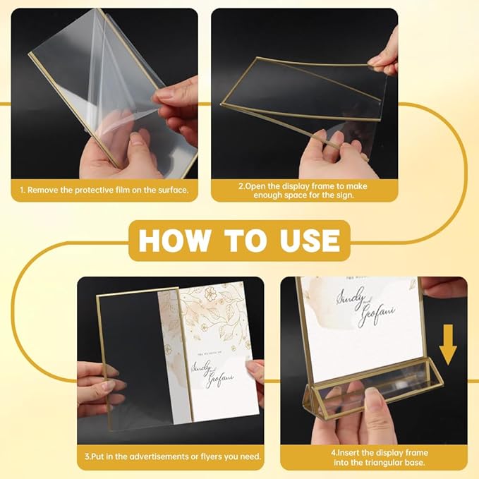 12 Pack Gold Acrylic Sign Holder 5 x 7 inch, Double Sided Gold Picture Frame Stand up Table Top Sign Holders, Wedding Table Number Frames Vertical for Party, Home, Office(5 x 7inch)
