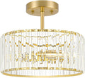 Modern Crystal Ceiling Light, Brushed Gold Semi Flush Mount Ceiling Lighting Fixture, Brass Hallway Light Fixtures Chandelier for Kitchen, Bedroom Dining Room Hallway Closet, 3-Light, 12 Inch