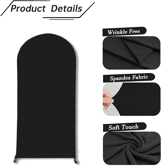 bricia Wedding Arch Backdrop Stand Cover, 6.6FT Double Sided Stretchy Arch Cover Fitted Wedding Birthday Party Banquet Decoration (Black 79.2''Lx39.6''W)