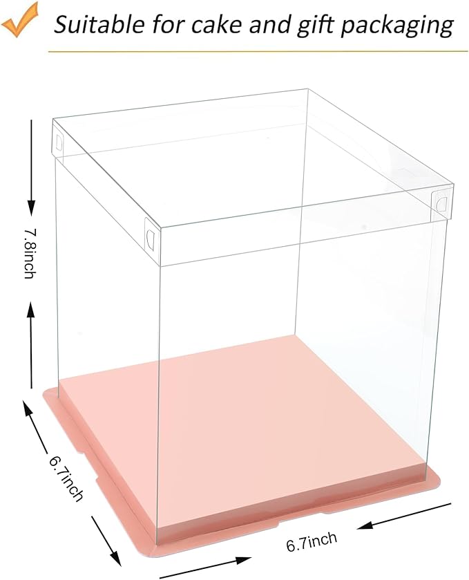 XININSUN pink clear cake box with ribbon,4inch 6inch cake boxes,small transparent cake box cake carrier,square cardboard cake containers clear gift boxes for wedding,birthday,party(6pcs)