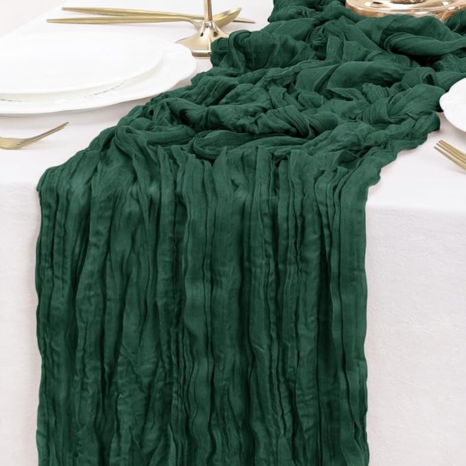 Emerald Green Table Runner Cheesecloth Table Runner 4 Pack 10FT Farmhouse Table Runners 120 Inches Fall Table Decor Dining Room Centerpiece Wedding Boho Baby Shower Birthday