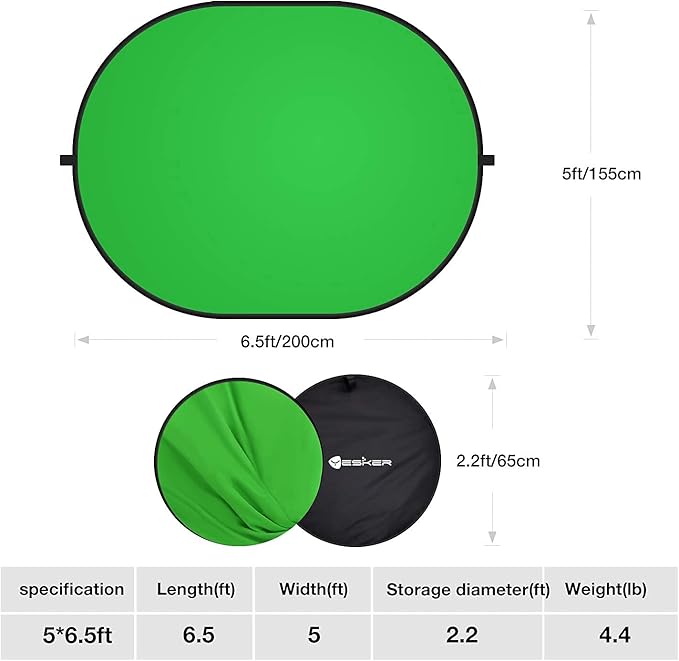 Yesker 5ft x 6.5ft Chromakey Backdrop, 2-in-1 Background Screen Green and Blue Screen, Foldable Backdrop for Photography, Gaming and Live Streaming