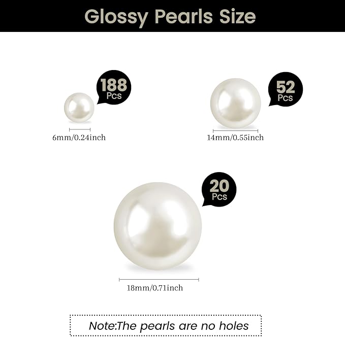 260Pcs Cream Glossy Beads - 6mm, 14mm, 18mm Round Plastic Pearl Beads for Centerpiece Decor, Wedding, Birthday, Christmas Party, Home Decor