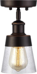 Rustic Glass Flush Mount Light Fixture Mini Clear Seeded Glass Shade Semi Flush Mount Ceiling Light for Hallway Farmhouse Kitchen Entryway, Oil Rubbed Bronze