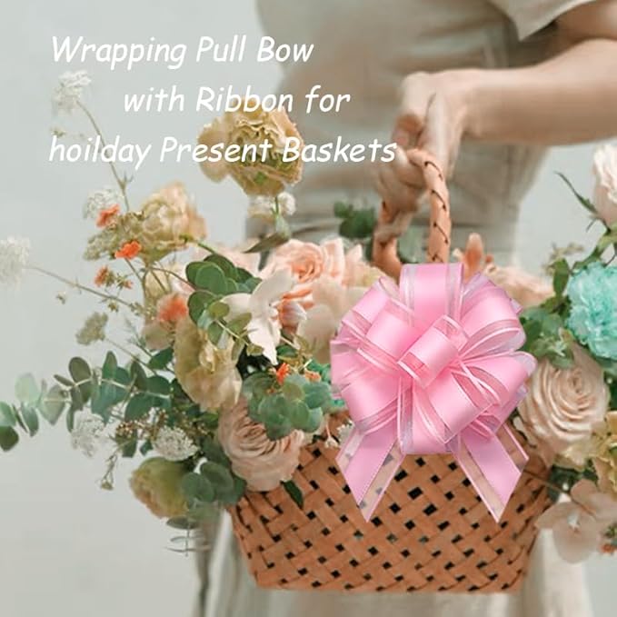 6 Pieces Large Pull Bows,6 inches,Bow for Gift Wrapping,Pull Bows for Party Birthday Gift Wedding Baskets Gift Decorations, Flower Decorations (Pink)