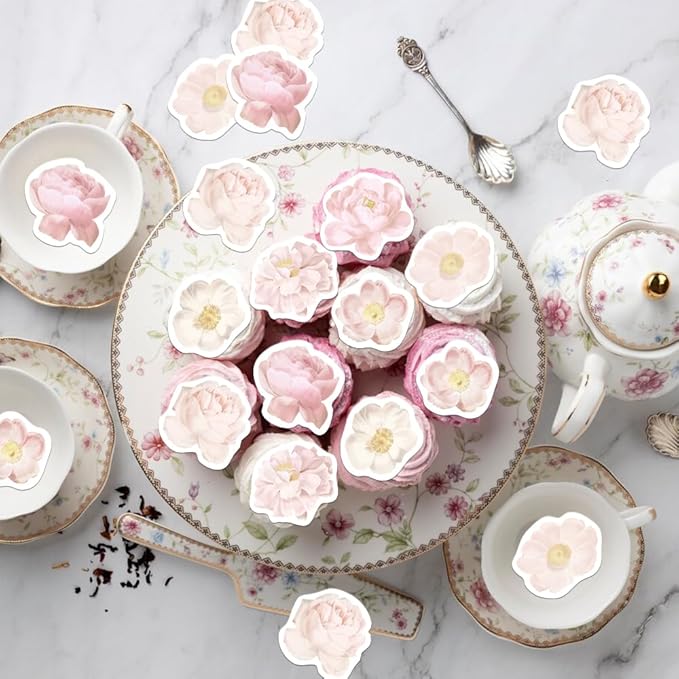 48PCS Edible Rose Flowers Cupcake Toppers Edible Pink Rose Flowers Cupcake Decor Wafer Paper Wedding Flowers Cupcake Picks for Flowers Theme Engagement Birthday Party Decor Supplies