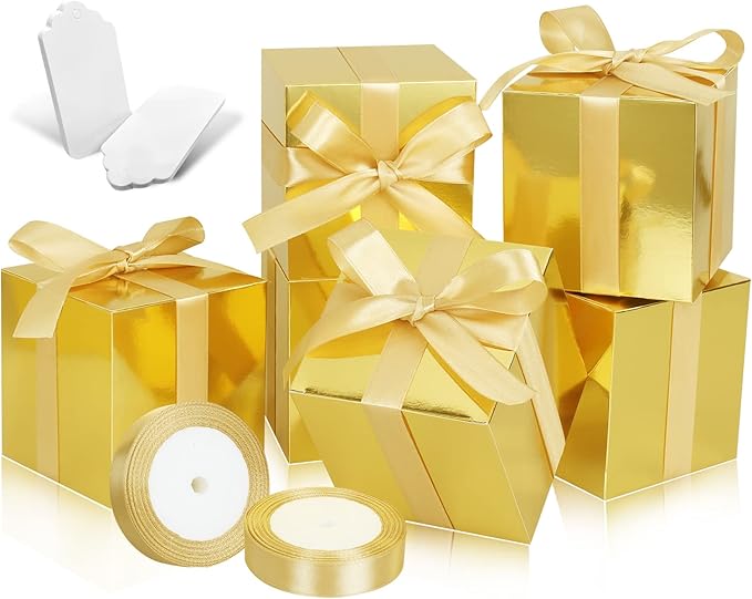 100 Pack Small Gift Boxes, 4x4x4 Inches Favor Boxes Gold Paper Gift Boxes with Lids for Presents, Crafting, Cupcake Boxes, Gifts, Candy Boxes for Wedding Party Bridal Shower Baby Shower Favors