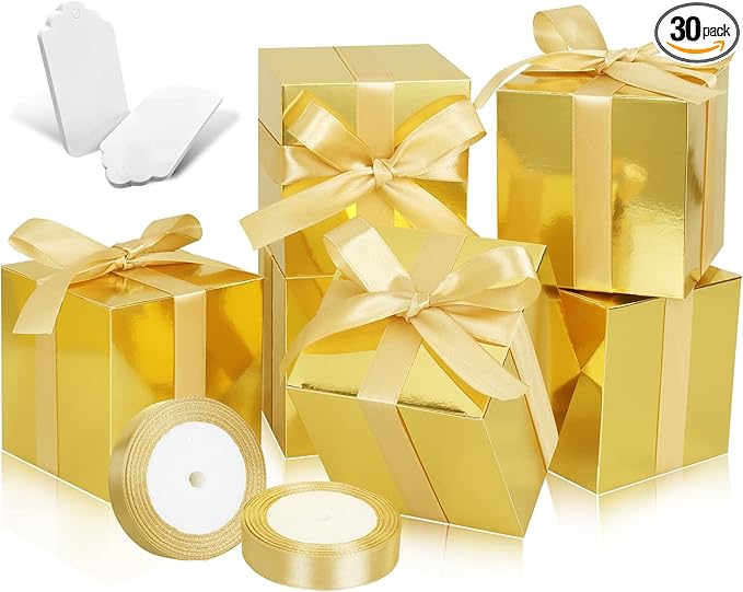 50 Pack Small Gift Boxes, 4x4x4 Favor Boxes Gold Paper Gift Boxes with Lids for Presents, Crafting, Cupcake Boxes, Gifts, Candy Boxes for Wedding Party Bridal Shower Baby Shower Favors