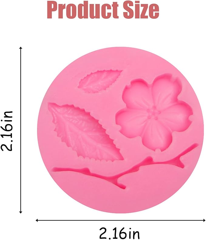 Peach Blossom Shape Molds 4 Pcs, Plant Flowers Leaf Fondant Silicone Molds for Cake Decoration Candy Sugar Cupcake Topper Cake Pop Popsicle Polymer Clay Crafts