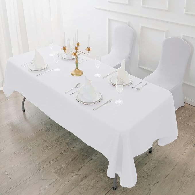 Fokitut 2 Pack Waterproof Rectangle Tablecloth, 60x84 Inch, Stain Resistant and Wrinkle Polyester Table Cloth, Fabric Table Cover for Kitchen Dining, Wedding, Party, Holiday Dinner-White