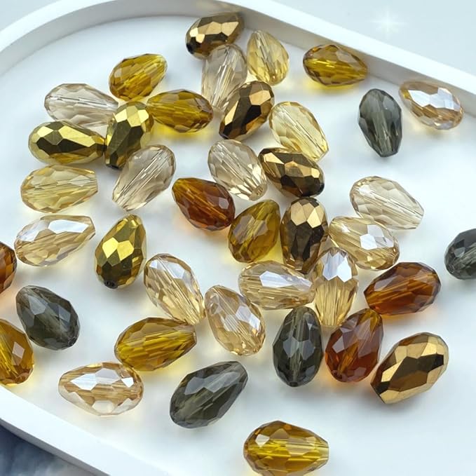 200pcs 3x5mm Teardrop Crystal Glass Beads Vertical Hole Faceted Loose Spacer Beads for DIY Craft Jewelry Making Necklace Bracelet Earring Wind Chimes(Brown Series)