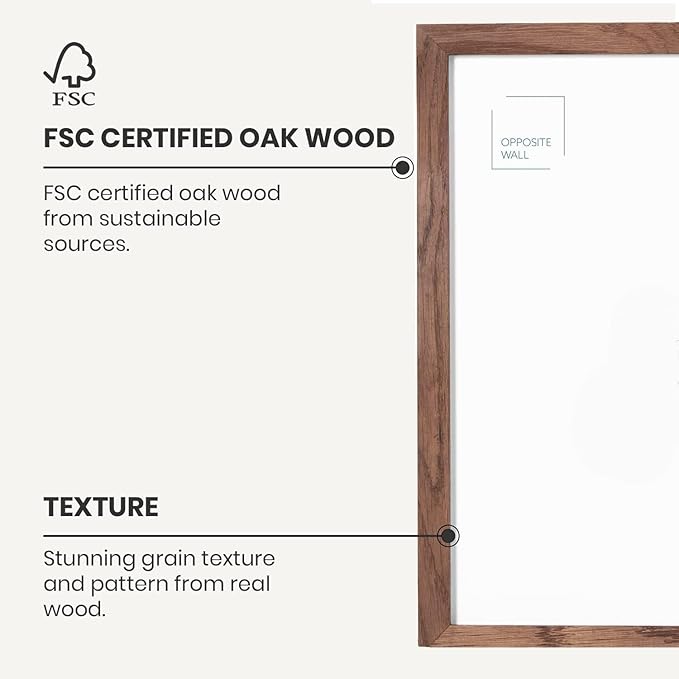 Opposite Wall - 11x17 in - Dark Solid Oak Wood Picture Frame - Lightweight, Versatile & Shatterproof - Wall Hanging Poster or Photo Frame - Wall Decor for Office, Gallery & Home - 2 Pack