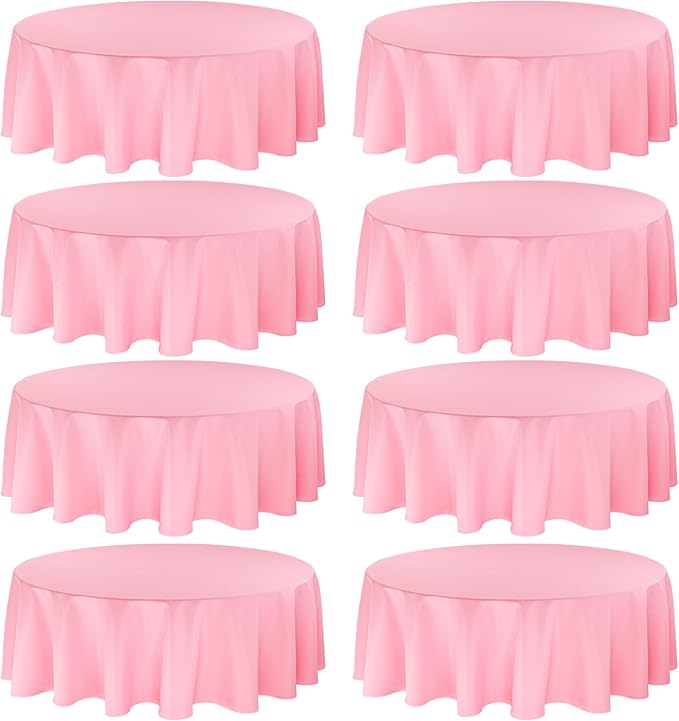 8 Pack Premium Round Tablecloth 90 Inch Pink Round Table Covers Bulk Washable Polyester Fabric Round Table Clothes for Wedding Party Reception Banquet Buffet Restaurant (Pink, 90 Inch)