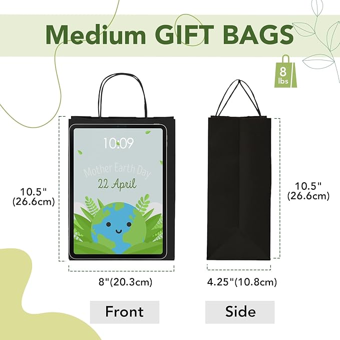 MESHA 100 Pack Black Gift Bags 8x4.25x10.5 Inch Kraft Paper Bags with Handles Bulk Craft Bag Medium Size for Wending Birthday Party Favor Retail Merchandise Bag