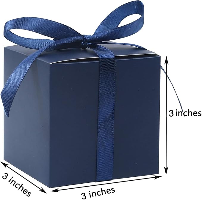 COTOPHER 25pcs Wedding Favor Boxes, Paper Gift Boxes 3x3x3 Inches Small Gift Boxes with Ribbons Small Boxes for Gifts, Crafting, Cupcake, Candy, Bridesmaid Proposal Boxes