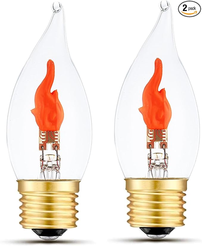 Flickering Light Bulbs E26 Flame Bulb, LED Fire Effect Flickering Small Flame Candle Light Bulbs for Christmas Halloween Party, 2 Pack