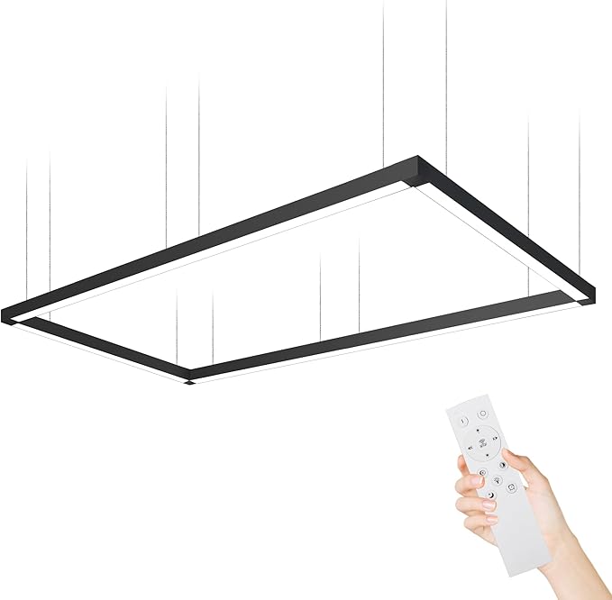 8FT x 4FT LED Linear Light Rectangular Set with Remote Control, 50W Seamless Connection, 3000K to 6000K Color Changing, Commercial Hanging LED Shop Light Fixtures for Office Work Shop Garages