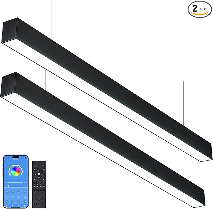 8FT LED Linear Light, 100W 15000lm Dimmable Suspended Linear Light, Linkingable Connection, 3000-6000K Color Changing, Prefect for Office Shop, Gym ETL-Listed 2-Pack