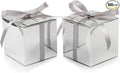 COTOPHER 100pcs Small Gift Boxes, Favor Boxes 2x2x2 inches Paper Gift Boxes with Ribbons Candy Box for Wedding Favors Baby Shower Bridal Shower Birthday Party (100 Metallic Silver)