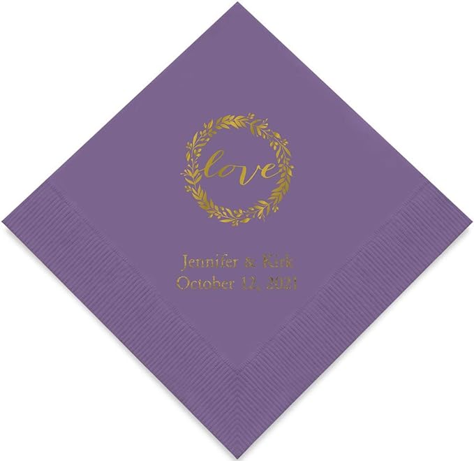 Weddingstar Personalized Printed Paper Napkins 3-Ply 50 Pack - Luncheon Purple