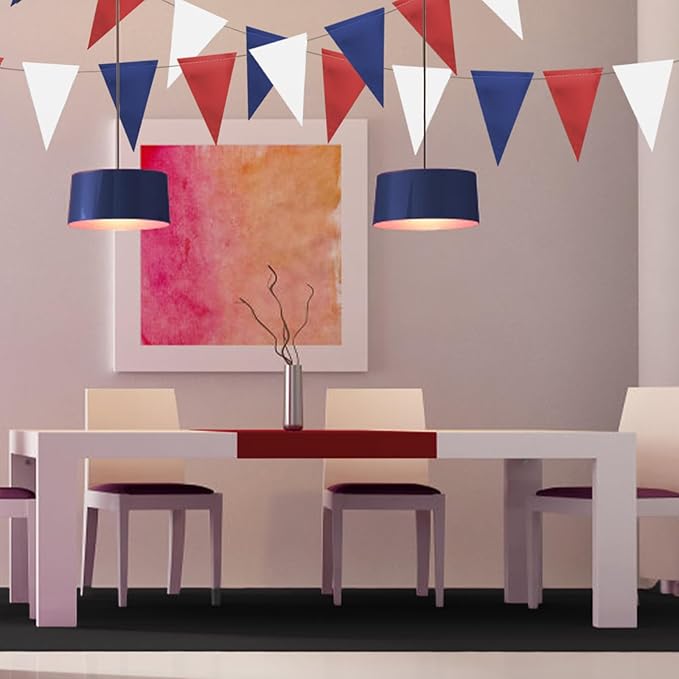 MerryNine Triangle Flag Bunting Banner, 3 Pack Vintage Style Pennant Banner for Wedding, Baby Shower, Event & Party Supplies 45pcs Flags (Red Blue White)