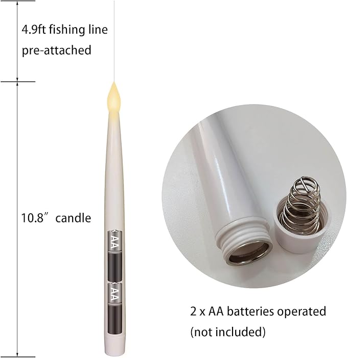 Leejec 10 Pcs of 10.8" Floating Candles with Magic Wand Remote, Halloween Decorations, Indoor Christmas Home Decor, Flickering Warm Light, Battery Operated Flameless Taper LED Electric Window Candle