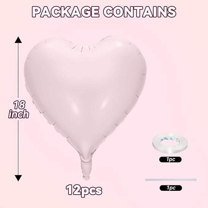 12 Pcs Heart Balloons, 18 inch Retro Pink Heart Shaped Balloons, Big Foil Helium Balloon, Love Foil Balloon for Wedding Baby Shower Anniversary Valentine Party Decorations