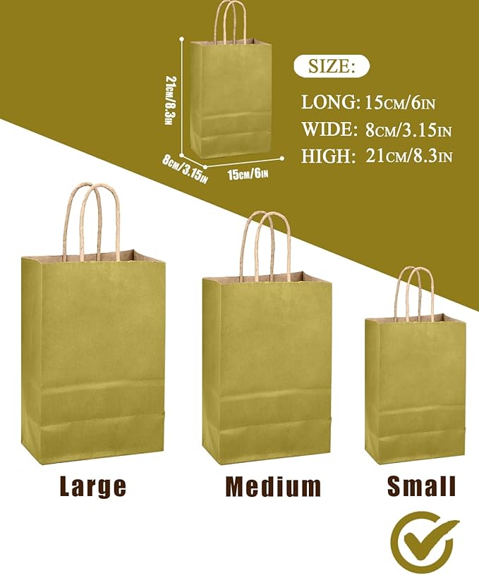 qiqee Grass Green Gift Bag with Handles Bulk 24Pcs Paper Bags -8.3"x6"x3. 15" Party Favor Bags - Solid Color