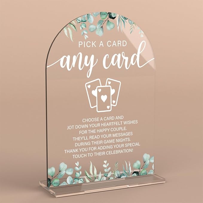 Acrylic Wedding Sign Pick A Card Signs for Ceremony Modern Calligraphy Arch Acrylic Table Top Signs for Wedding Reception and Event Party Table Decor (Eucalyptus Leaves)