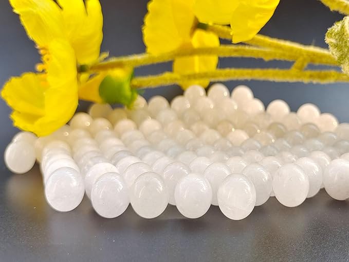 Stone Beads 10mm 60pcs White Jade Beads Round Loose Gemstones Beads for Bracelet Necklace Jewelry Making (10mm, 61018 White Jade)
