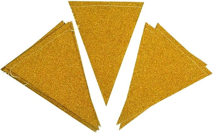 MerryNine Triangle Flag Bunting Banner, 3 Pack 30 Feet Vintage Style Pennant Banner for Wedding, Baby Shower, Event & Party Supplies 45pcs Flags (Triangle Flag - Gold Glitter)
