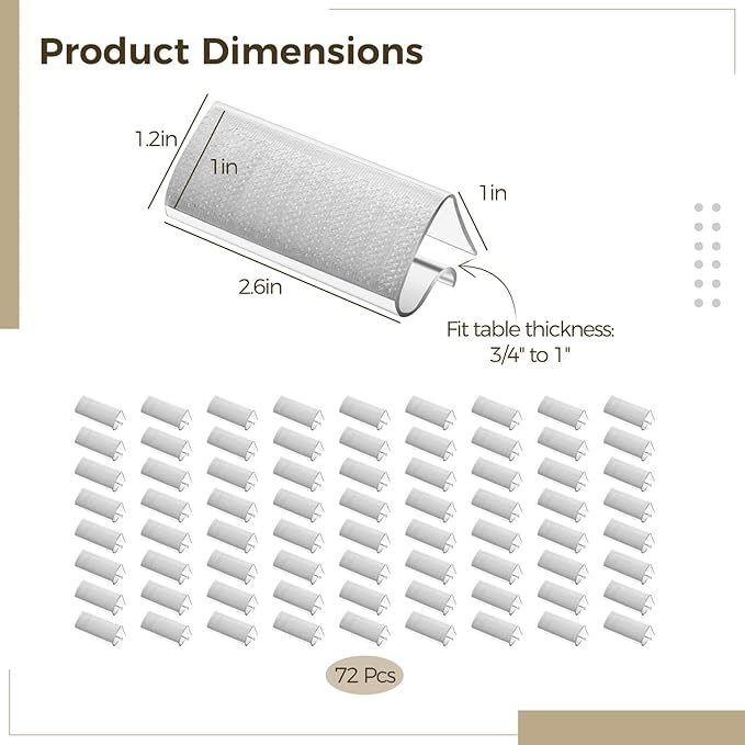 72 Pcs Table Skirting Clips, Table Skirt Clips with Sticking Fastener Strips, EC Model Tablecloth Clips for 3/4"-1" Table, Table Cover Clamps for Indoor Outdoor Events