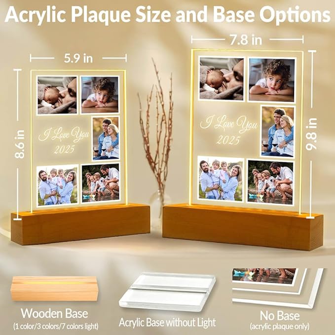 Custom Picture Frames with Photo, Customized Photo Frame with Night Light, Personalized Photo Frame, Personalized Birthday Gifts for Women Men Kid Baby Family Friend