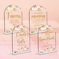 4 Pcs Acrylic Wedding Signs for Reception, Bridal Shower Decorations, Cards and Gifts Signs, Guest Book Sign, Arch Acrylic Table Top Sign with Holder for Wedding Reception (Clear Pink Flowers)