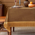 F-CHU Luxury Camel Tablecloth Thickset Velvet Tablecloth with Beautiful Gold Tassels Vintage Table Cloth for Home Decor Wedding, Party, Banquet and Events 60x70-Inch